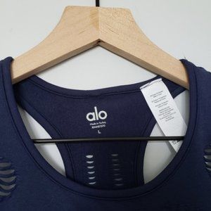 Alo Vixen Crop Tank Top Wild Thing Navy Cut Out L